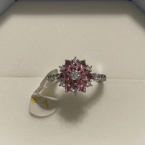 Bomb Party Ring, Lab Created Pink Tourmaline, Size 7